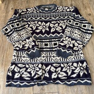 Vintage Sweater Women's Small Oversized Knit Nordic White Blue 80 90s Dana Scott